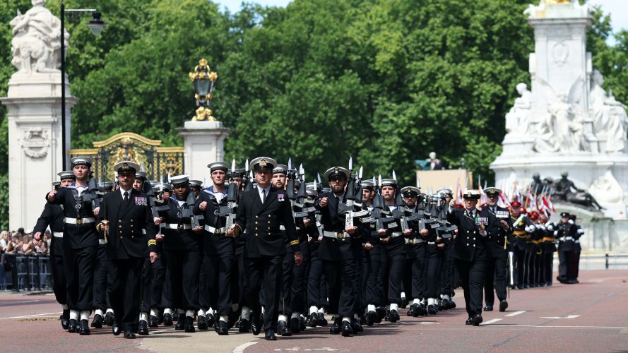 In what is believed to be a first for Trooping the Colour, the Royal Navy was represented by a 92-strong contingent whose role was to line The Mall during the procession from Buckingham Palace and back again