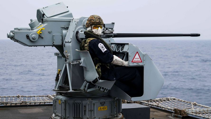 HMS Dragon conducts gunnery serials at sea using the ship's 30mm weaponry and Heavy Machine Guns as part of Fleet Operational Standards and training exercises HMS Dragon conducts gunnery serials at sea using the ship's 30mm weaponry and Heavy Machine Guns as part of Fleet Operational Standards and training exercises (Source: MOD)