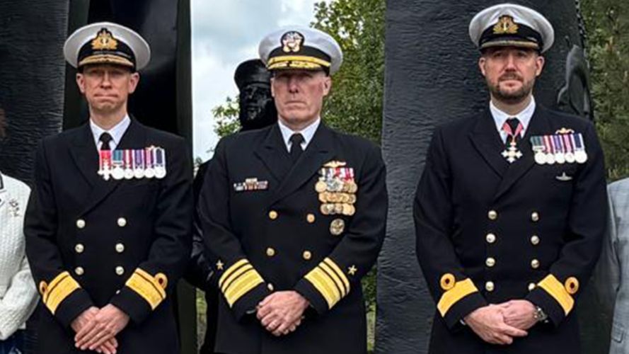 Rear Admiral Andy Perks and Commodore Ben Haskins were joined by Vice Admiral Robert Gaucher, Commander Submarine Forces, US Navy at the service (Picture: Leigh Dodds)
