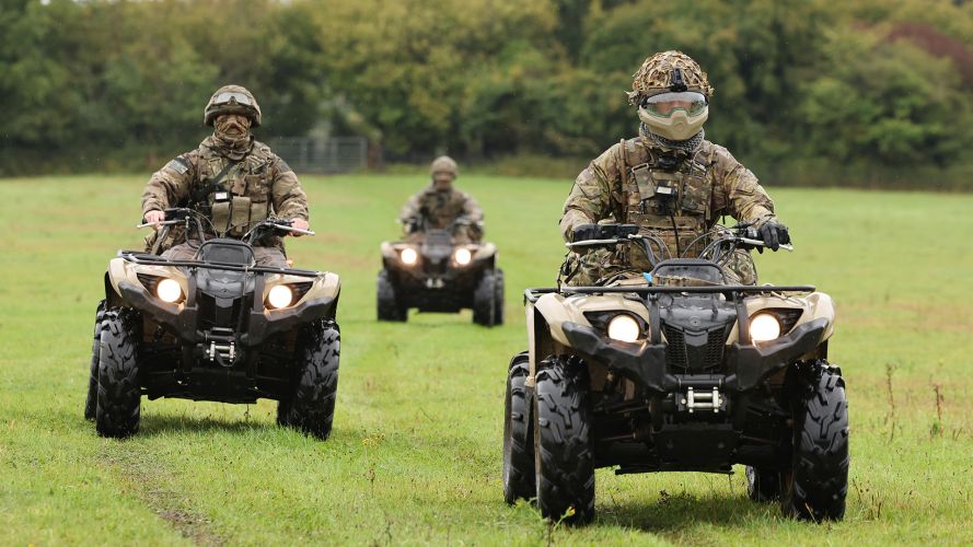 Soldiers from 23 Squadron, 16 Medical Regiment, use Yamaha Grizzly 450 quad bikes to move rapidly around the area on Exercise Brave Cyclone