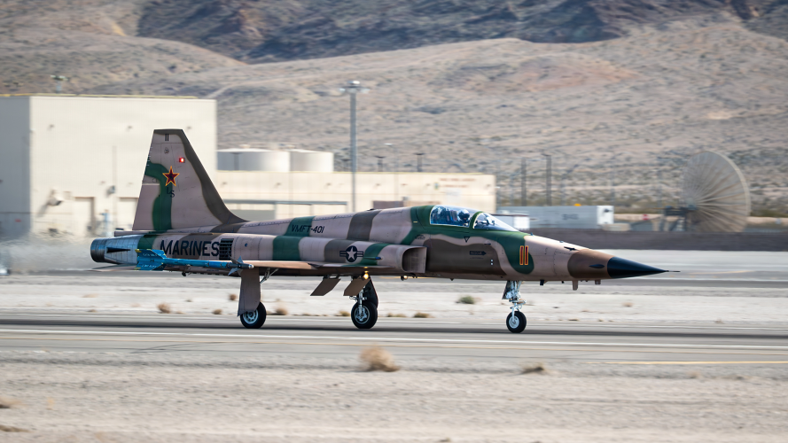 A US Marine Corps F-5N Tiger II assigned to Marine Fighter Training Squadron, Marine Corps Air Station, in support of Red Flag 