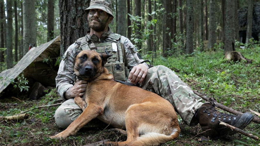 Zak and his handler take a break in their harbour area in Estonia after carrying out a patrol during Exercise Spring Storm - they belong to 1st Military Working Dog Regiment, a specialist unit headquartered at St George's Barracks in Rutland