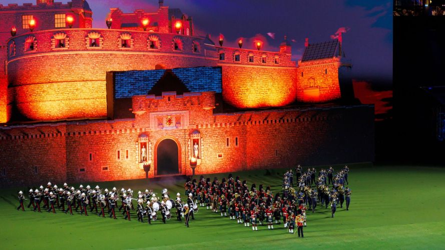 The bands of the Royal Marines, British Army and RAF took to the stage, against a striking back-drop of the Edinburgh Castle