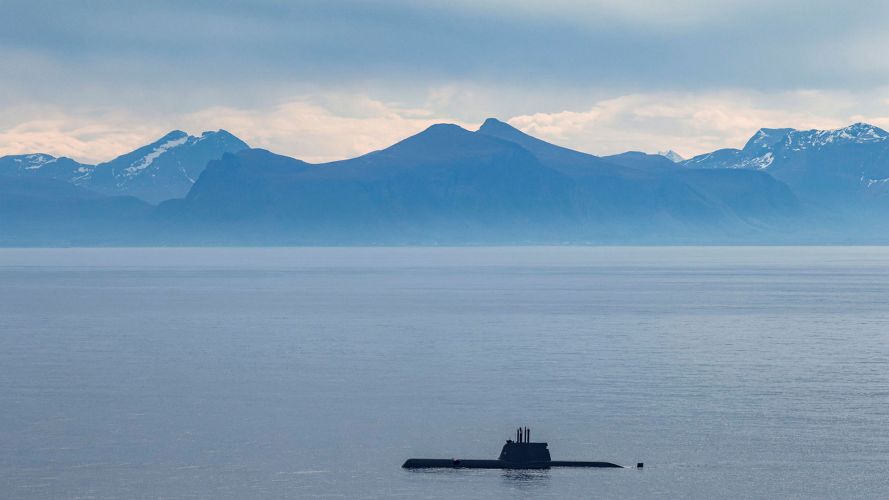 A Nato submarine, operating with HMS Prince of Wales, takes part in Exercise Dynamic Mongoose 26 - the alliance's premier anti-submarine warfare exercise in the High North and North Atlantic