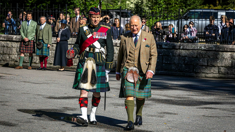 Balaklava Company provides the guard of honour as the King formally takes up his summer residence at Balmoral.