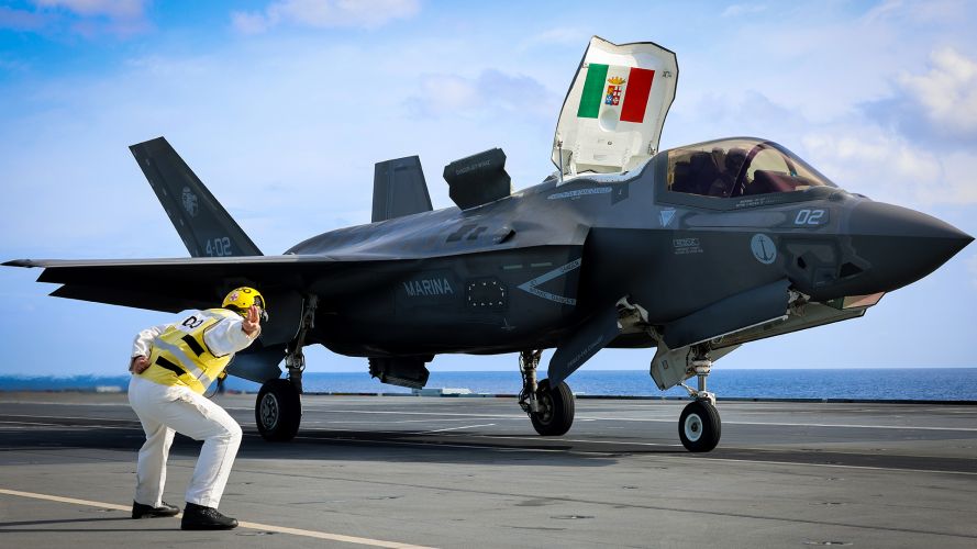 An Italian navy F-35B launches from the flight deck of HMS Prince of Wales to take part in Exercise Neptune Strike An Italian navy F-35B launches from the flight deck of HMS Prince of Wales to take part in Exercise Neptune Strike