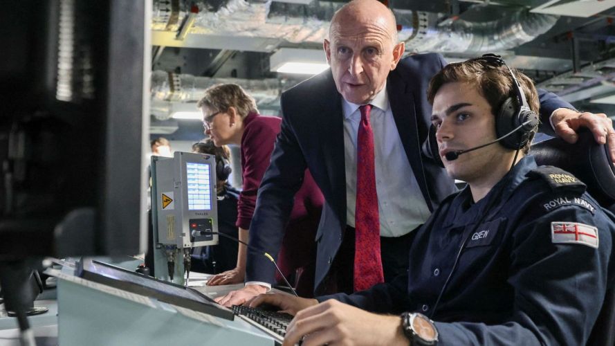 Mr Healey took the opportunity to speak to Royal Navy personnel aboard the flagship (Picture: MOD) Mr Healey spoke to Royal Navy personnel aboard the flagship