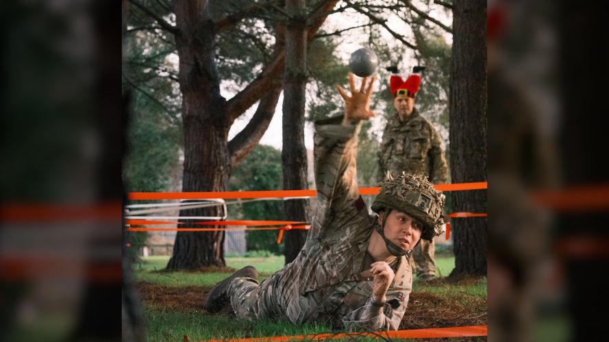 Practising grenade drills under the watchful eye of Santa Claus