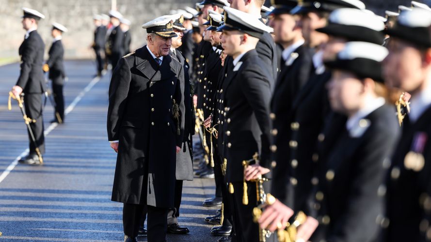 His Majesty The King inspects ranks in the Royal Guard at Britannia Royal Naval College (Picture: Royal Navy) His Majesty The King inspects ranks in the Royal Guard at Britannia Royal Naval College CRED Royal Navy