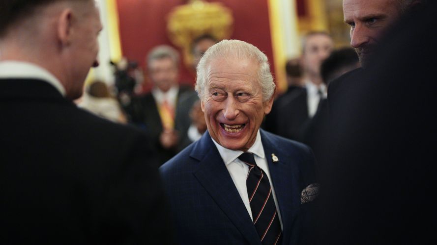 King Charles shares a joke during the reception at St James's Palace to celebrate the return of HMS Prince of Wales from an eight-month deployment (Picture: PA) King's reception for HMSPWLS