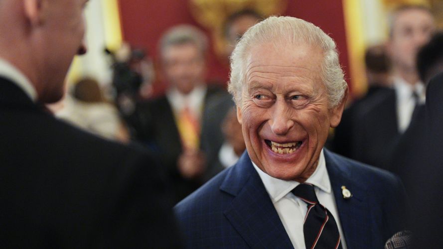 King Charles shares a joke during the reception at St James's Palace to celebrate the return of HMS Prince of Wales from an eight-month deployment (Picture: PA) King's reception for HMSPWLS