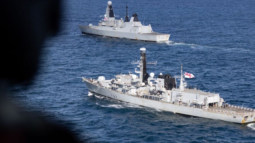 HMS Duncan and HMS Somerset manoeuvre side by side during the exercise (Picture: MOD) HMS Duncan and HMS Somerset manoeuvre side by side during the exercise (Picture: MOD)