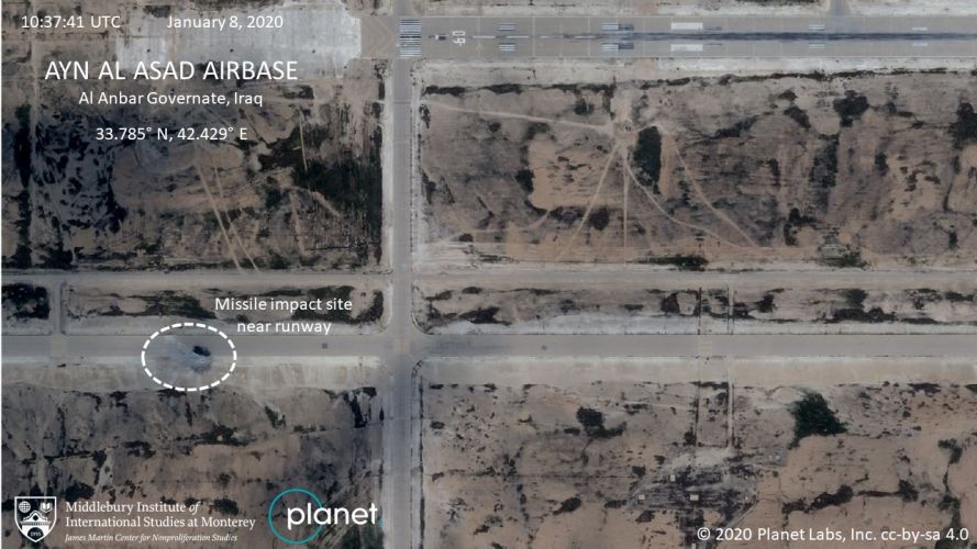 Impact near runway Al Asad 160120 CREDIT PLANET LABS You must leave the Middlebury Institute of International Studies at Monterey .jpg 