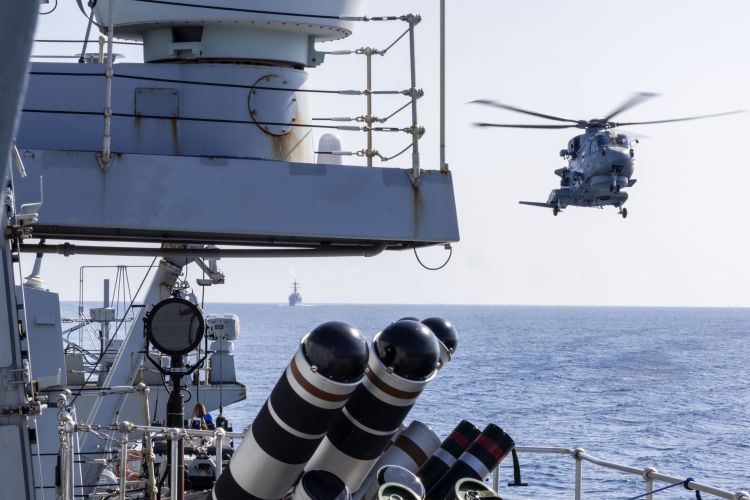 HMS Richmond was accompanied by a Wildcat helicopter and the USS Higgins during her transit of the Taiwan Strait
