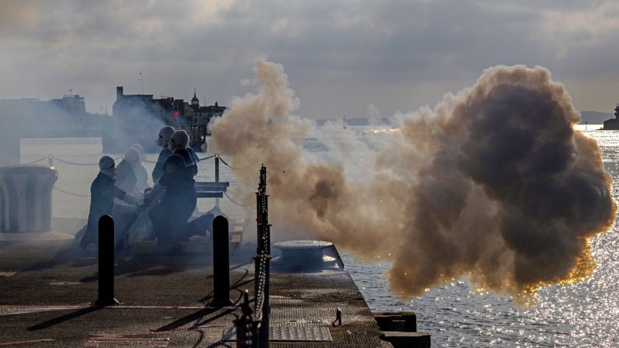 21 Gun Salute was conducted on South Railway Jetty, HMNB Portsmouth for King Charles' birthday 14112022 CREDIT MOD Crown Copyright.jpg