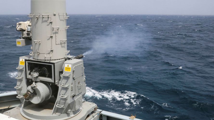 HMS Dragon's Phalanx CIWS is an automated gun-based close-in weapon system that's designed to defend against incoming threats such as aircraft, missiles and small boats