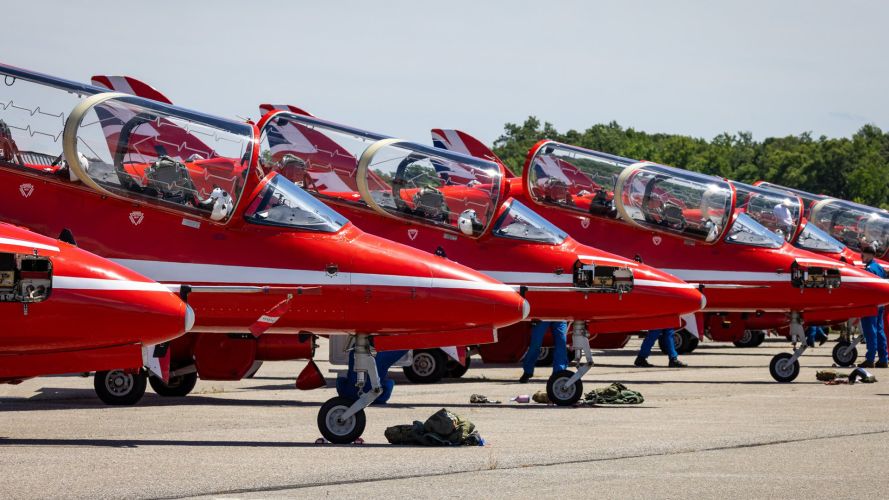 The Red Arrows' jets are being supported by two A400M Atlas support aircraft, a P-8 Poseidon, and an Envoy IV CC1 (Picture: RAF Red Arrows X) The Red Arrows' jets are being supported by two A400M Atlas support aircraft, a P-8 Poseidon, and an Envoy IV CC1 (Picture: RAF Red Arrows X)
