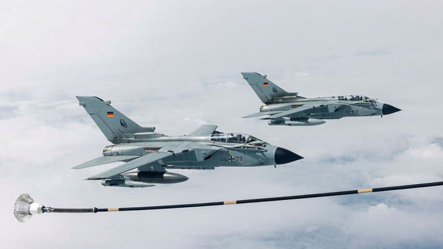 Two Luftwaffe Tornado aircraft prior to refuelling by a Royal Air Force Voyager during Exercise Ramstein Flag (Picture: MOD) Ex Ramstein Flag 2026 cred MOD