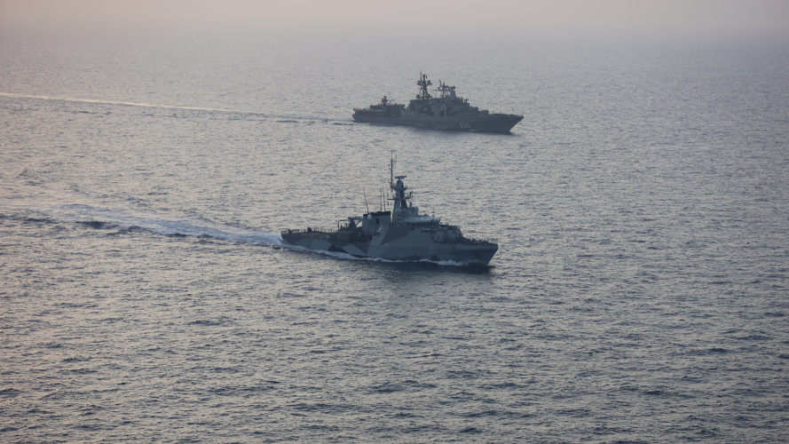 HMS Trent and Wildcat helicopter shadow a Russian destroyer and tankers through the English Channel