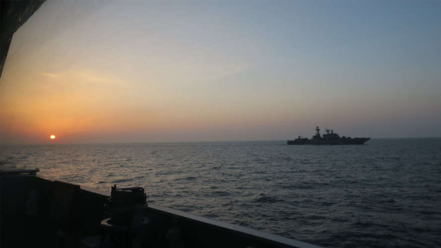 Russian Vice Admiral Kulakov pictured from HMS Trent