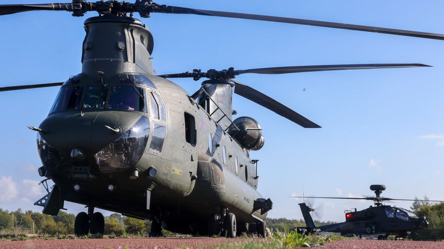 A British Army AH-64E Apache gets refuelled by an RAF Chinook from 18 Squadron as part of Exercise Cobra Warrior - the squadron has a long history of Army cooperation dating back to the Battle of the Somme