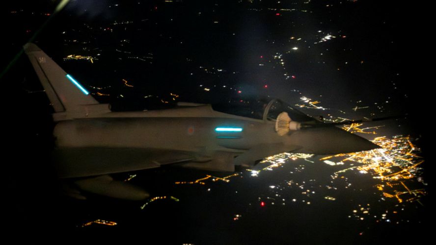 Royal Air Force Typhoons took off from RAF Coningsby in Lincolnshire on Friday night