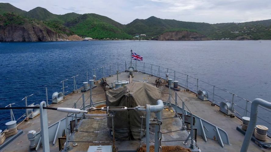 A view of Montserrat from the bow of HMS Trent (Picture: MOD) 22102026 A view of Montserrat from the bow of HMS Trent Picture MOD