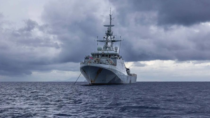 HMS Trent at anchor off the coast of Montserrat (Picture: MOD) 22102026 HMS Trent at anchor off the coast of Montserrat Picture MOD