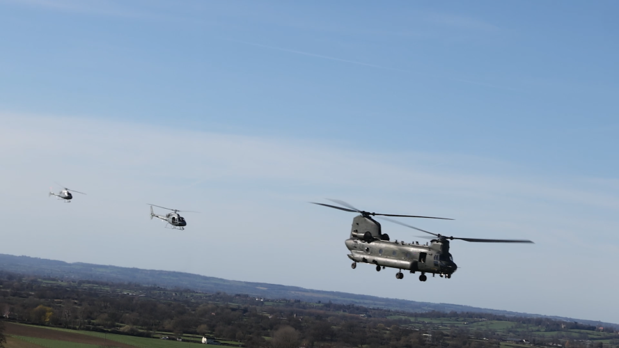Chinook followed by two Fennecs over Salisbury Plain