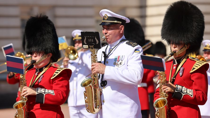 The saxophonists of the two bands playing together (Picture: MOD)