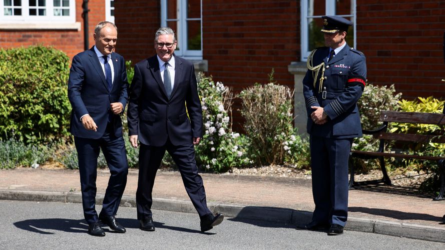 Sir Keir Starmer welcomes Poland's prime minister Donald Tusk ahead of a bilateral meeting at RAF Northolt (Picture: PA)