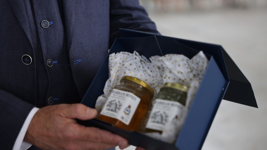 Two jars of the aptly named Buzz Lightning Honey were presented to the King (Picture: BFBS)