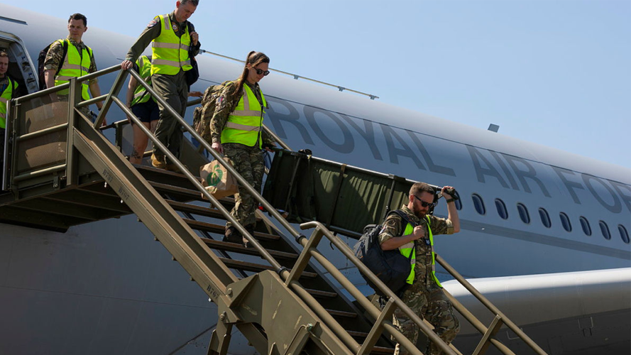 RAF Medics deboarding the Royal Air Force Voyager at RAAF Base Darwin 
