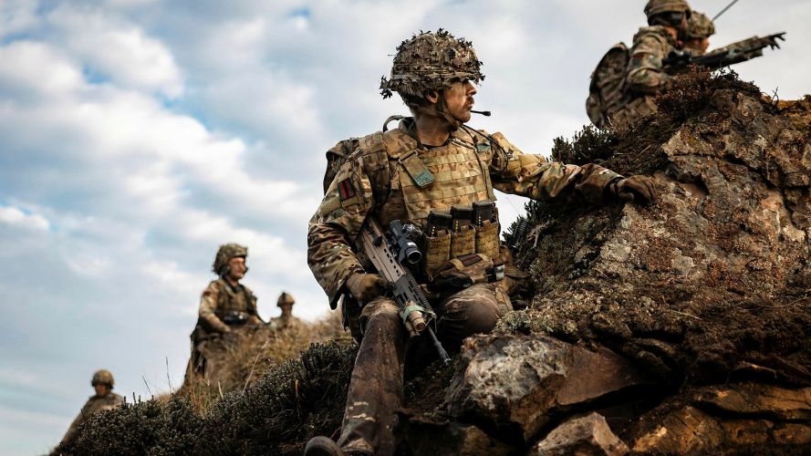 The multi-phase exercise comprised of live firing from mortars, snipers and machine guns, as well as a section attack to take key enemy positions with simulated close air support from RAF Typhoons The multi-phase exercise comprised of live firing from mortars, snipers and machine guns, as well as a section attack to take key enemy positions with simulated close air support from RAF Typhoons