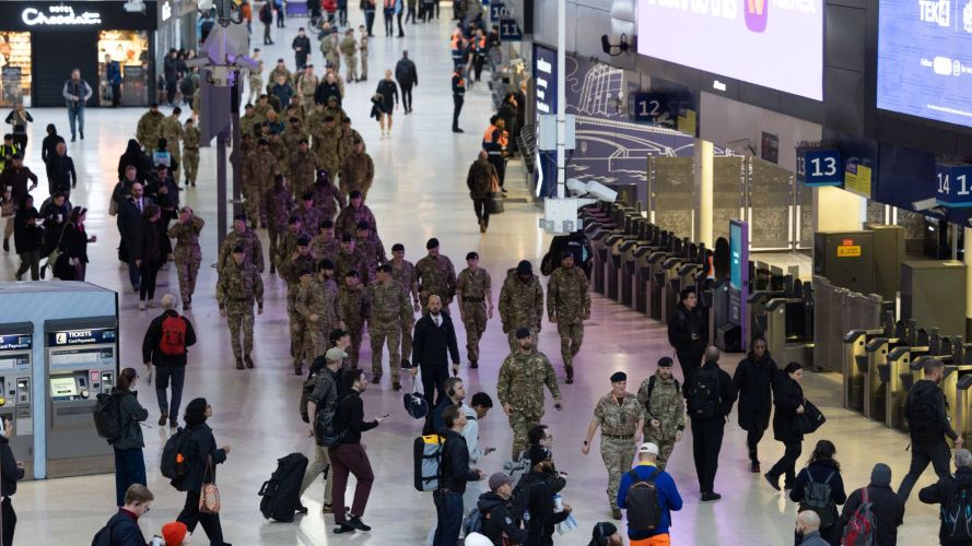 Thousands of serving personnel, cadets, and veterans took over London's railway and underground stations... Thousands of serving personnel, cadets, and veterans took over London's railway and underground stations