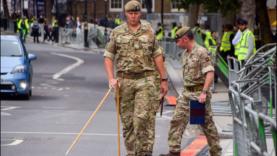 British Army personnel pacesticking as part of preperations for The Queen's funeral 