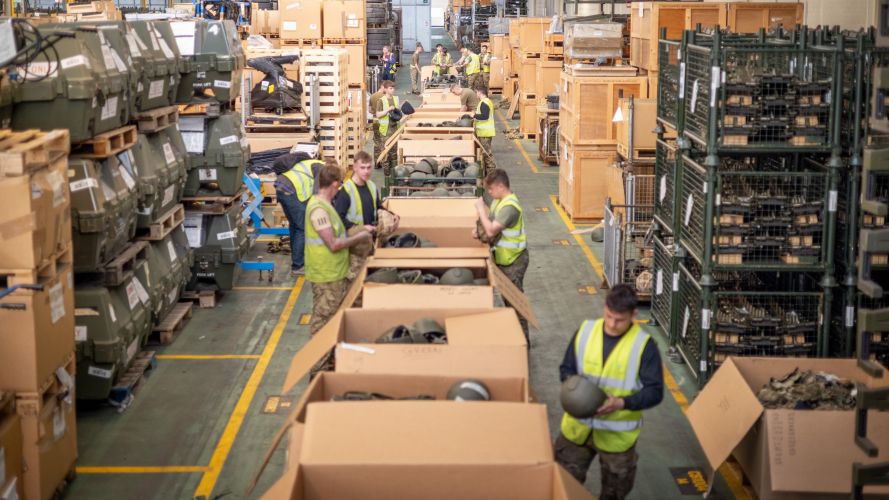 2nd Battalion The Royal Anglian Regiment sort helmets for packaging at MOD Donnington bound for Ukraine 31032022 CREDIT MOD CROWN COPYRIGHT.jpg