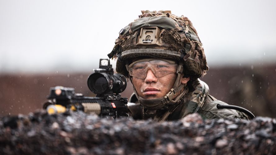 2nd Battalion The Royal Gurkha Rifles watches out onto enemy held territory during Exercise Wessex Storm 28042023 CREDIT MOD Crown Copyright.jpg