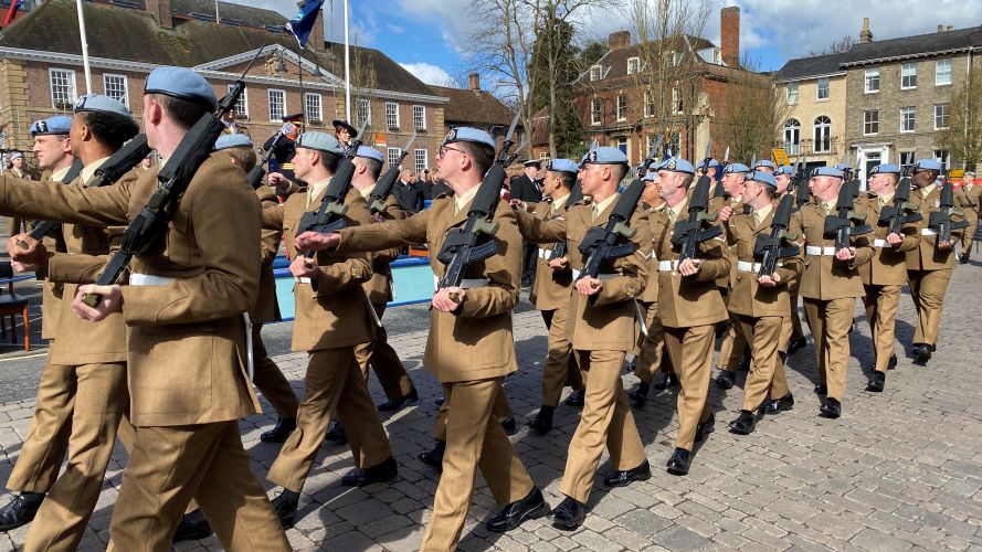 3 REGIMENT ARMY AIR CORPS Freedom Parade celebrations 50th anniversary marching in Bury St Edmunds 31032022 CREDIT BFBS.jpeg
