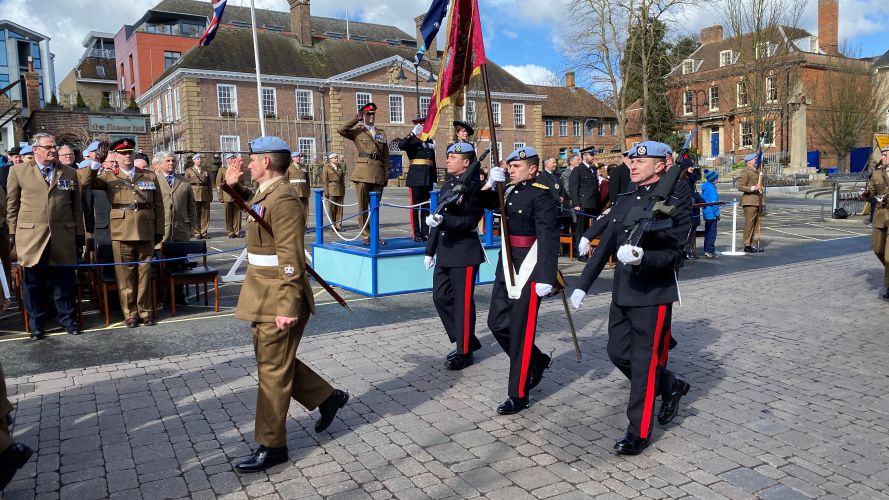 3 REGIMENT ARMY AIR CORPS Freedom Parade celebrations 50th anniversary marching through Bury St Edmunds 31032022 CREDIT BFBS.jpeg