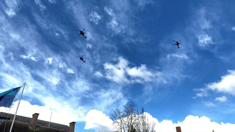 3 REGIMENT ARMY AIR CORPS Freedom Parade celebrations featured the addition of Apaches flying over the town 31032022 CREDIT BFBS.jpeg