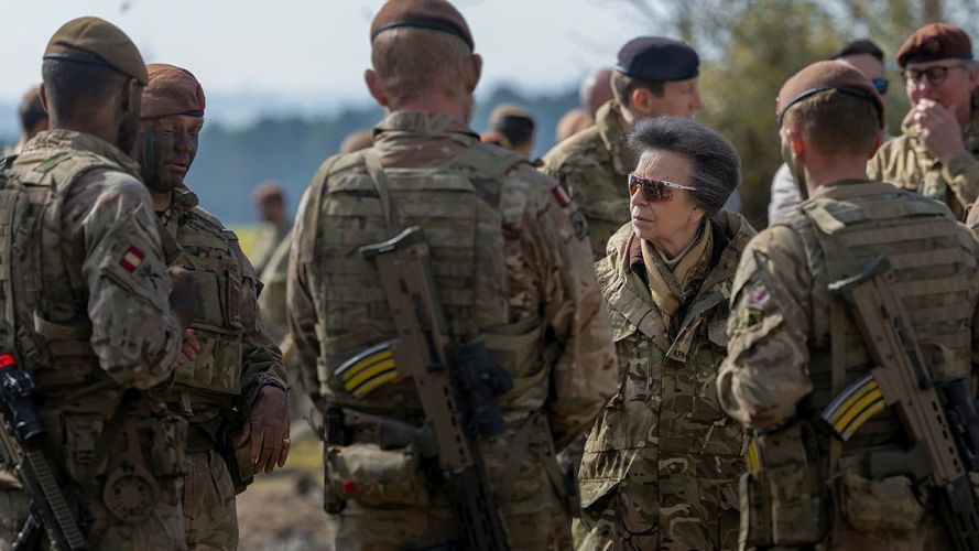 Princess Anne speaking to soldiers taking part in Ex Iron Cyclone on Salisbury Plain Training Area (Picture: MOD) Princess Anne at Salisbury Plain training area