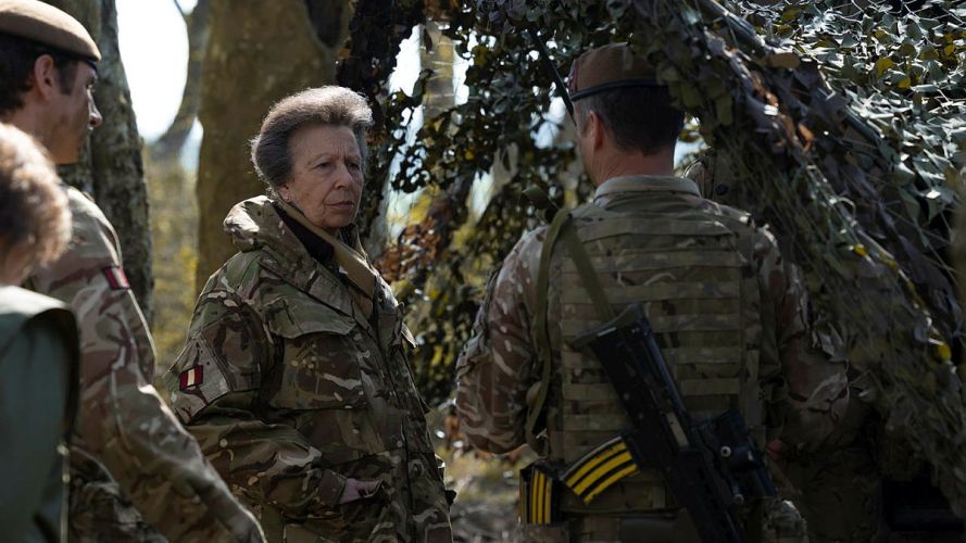 Princess Anne speaking to soldiers taking part in Ex Iron Cyclone on Salisbury Plain Training Area (Picture: MOD) Princess Anne at Salisbury Plain training area