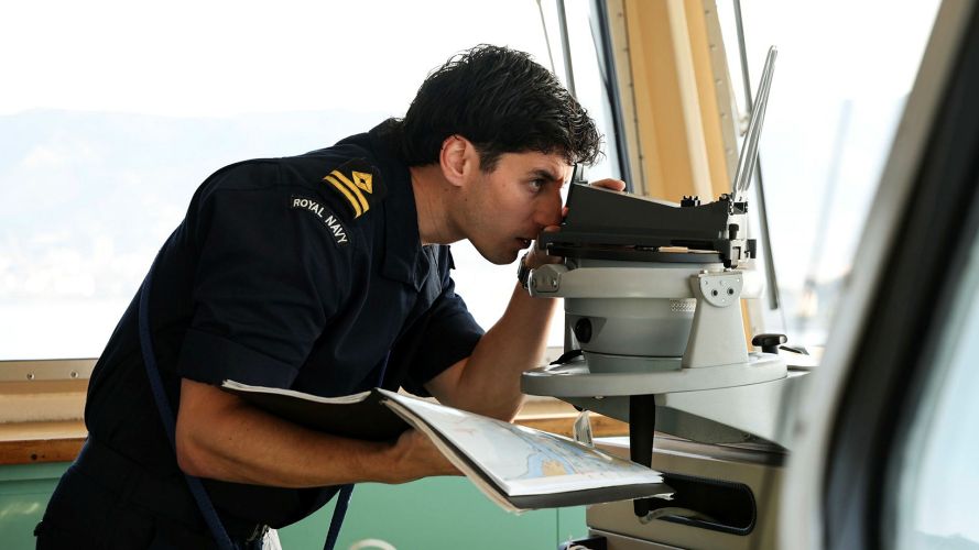 The navigator guides RFA Lyme Bay into Toulon where the Bay-class ship embarked equipment and French personnel ahead of a potential mine-hunting mission in the Strait of Hormuz