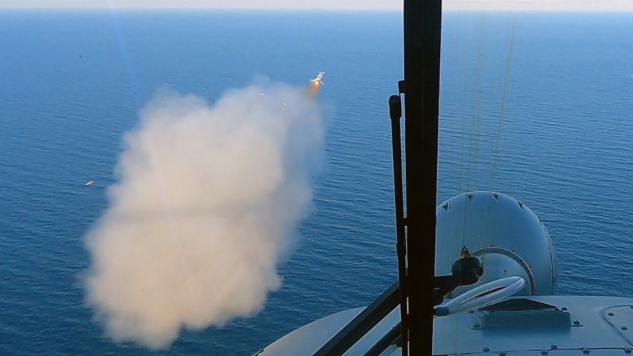A Martlet missile seen through the windscreen of a Wildcat attack helicopter after being launched during Exercise Wildfire in the South of France
