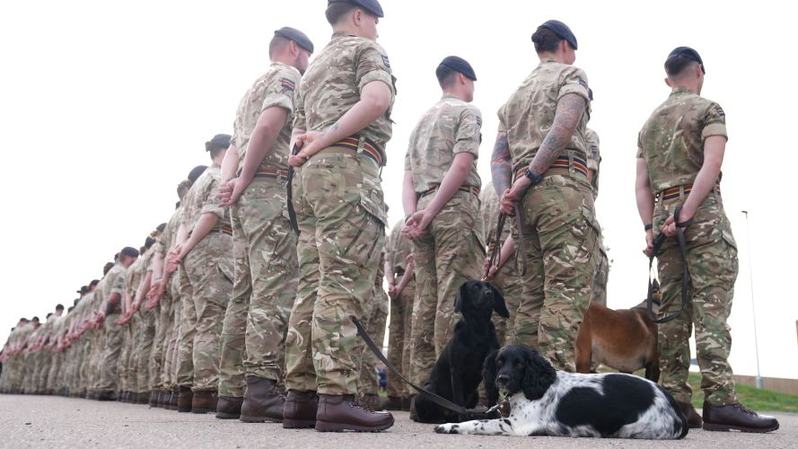Oakley and Poppy line up with soldiers to greet the Princess Royal during a visit to Kendrew Barracks in Cottesmore (Picture: PA) Oakley and Poppy line up with soldiers to greet the Princess Royal during a visit to Kendrew Barracks in Cottesmore (Picture: PA)