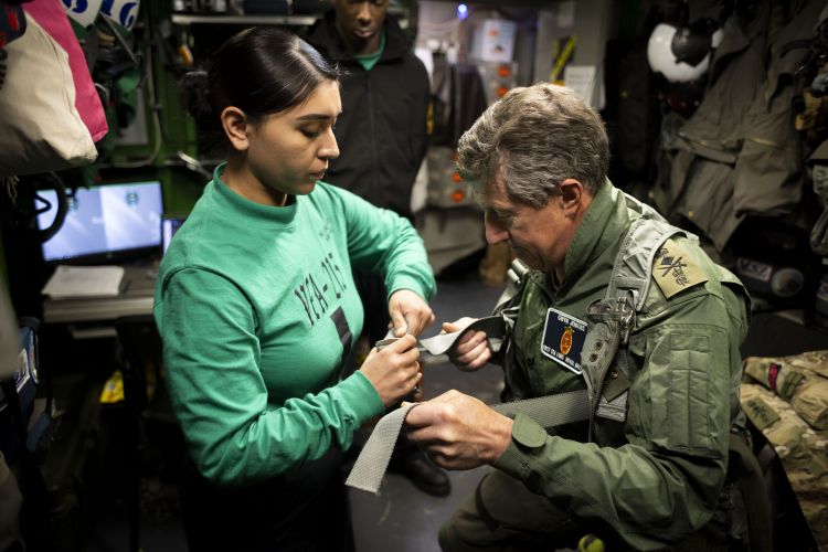 Gen Sir Gwyn Jenkins suits up ahead of an F/A-18F Super Hornet flight