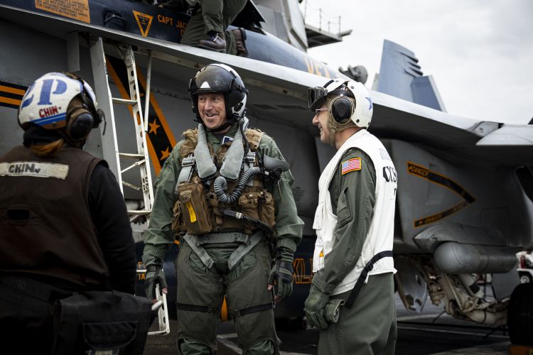 All smiles as he is congratulated following his flight