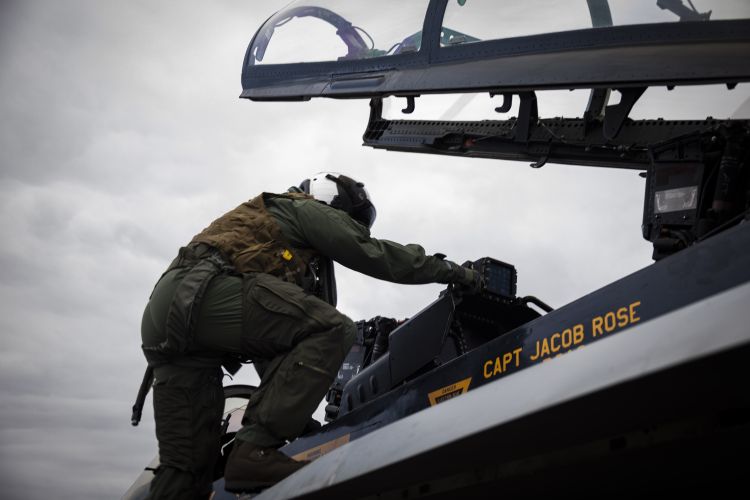The Super Hornet, attached to Strike Fighter Squadron 213, sat on the flight deck of the world's largest aircraft carrier, USS Gerald R. Ford