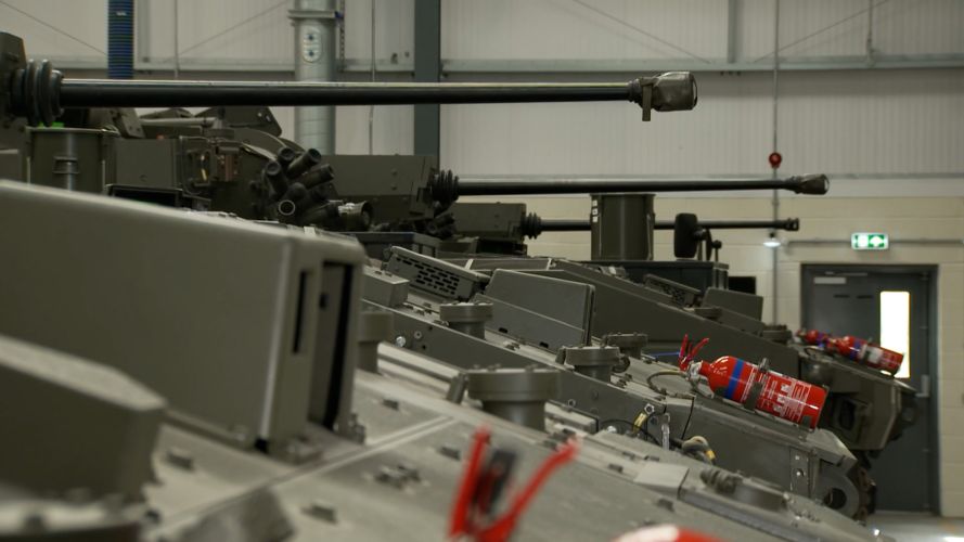 Ajax comes fitted with a 40mm stabilised weapons system, meaning it can be fired on the move at distances up to 3km away The 40mm stabilised weapon system and chain gun on the Ajax